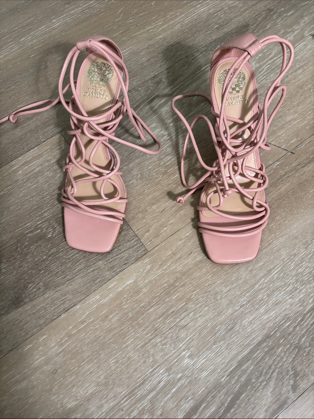 Vince Camuto Blush Pink Lace-Up Strappy Heels